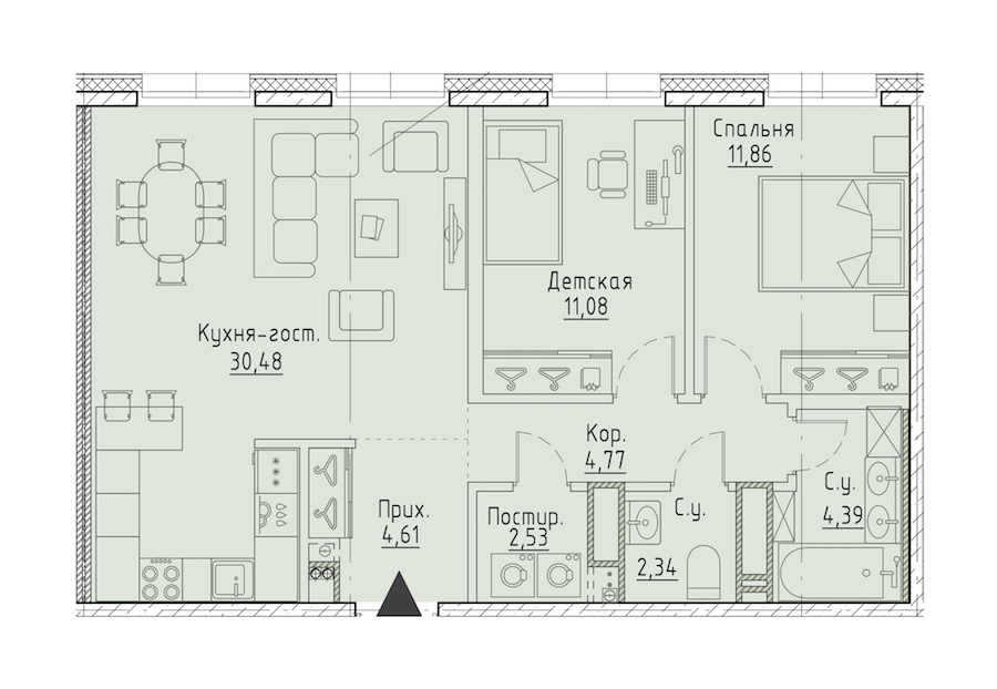2-комнатная квартира 72.06 м², 9/9 эт., ЖК «LEGENDA Чёрная речка 41»